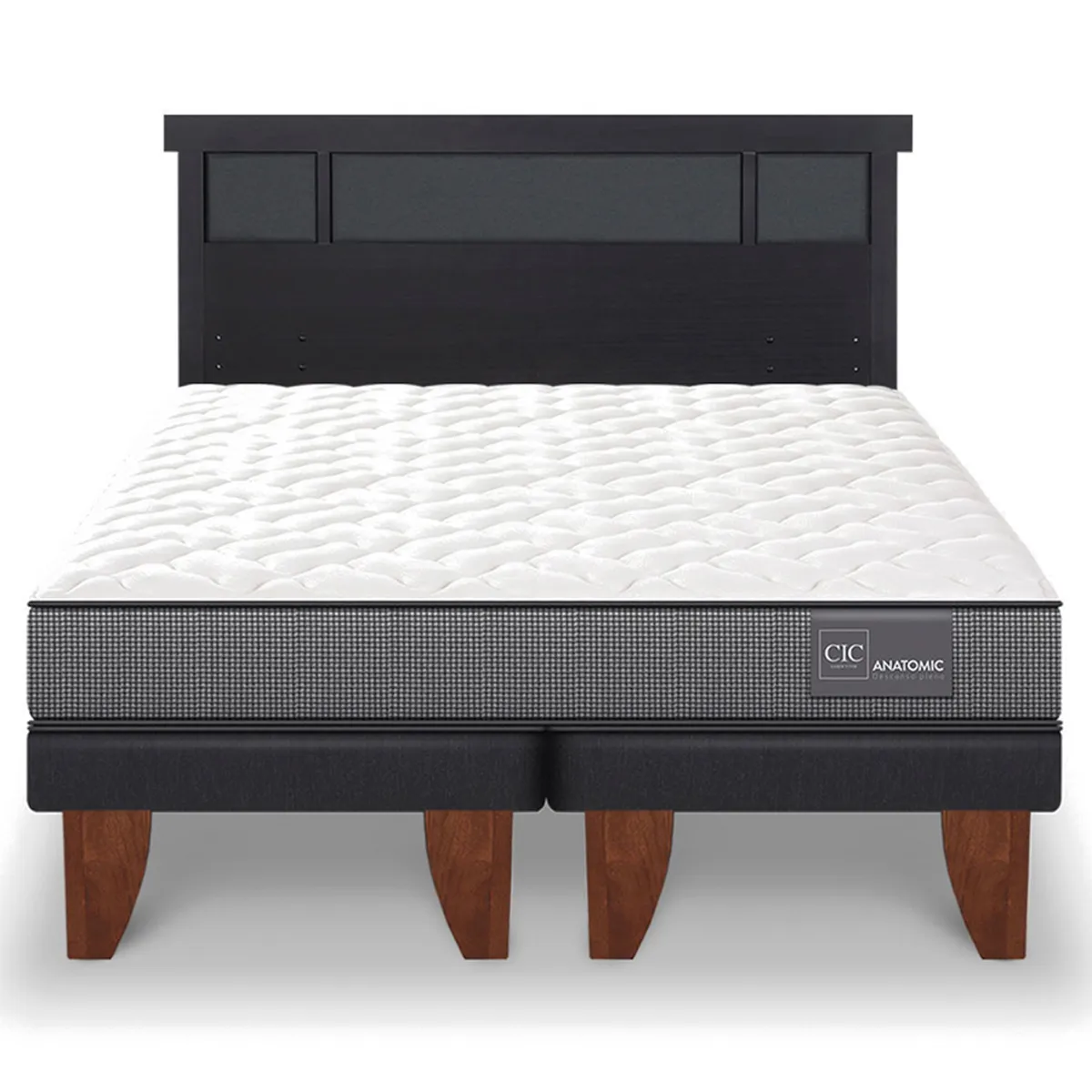 JUEGO DE DORMITORIO CIC CAMA EUROPEA ANATOMIC KING + RESPALDO DUBLIN NEGRO - 1
