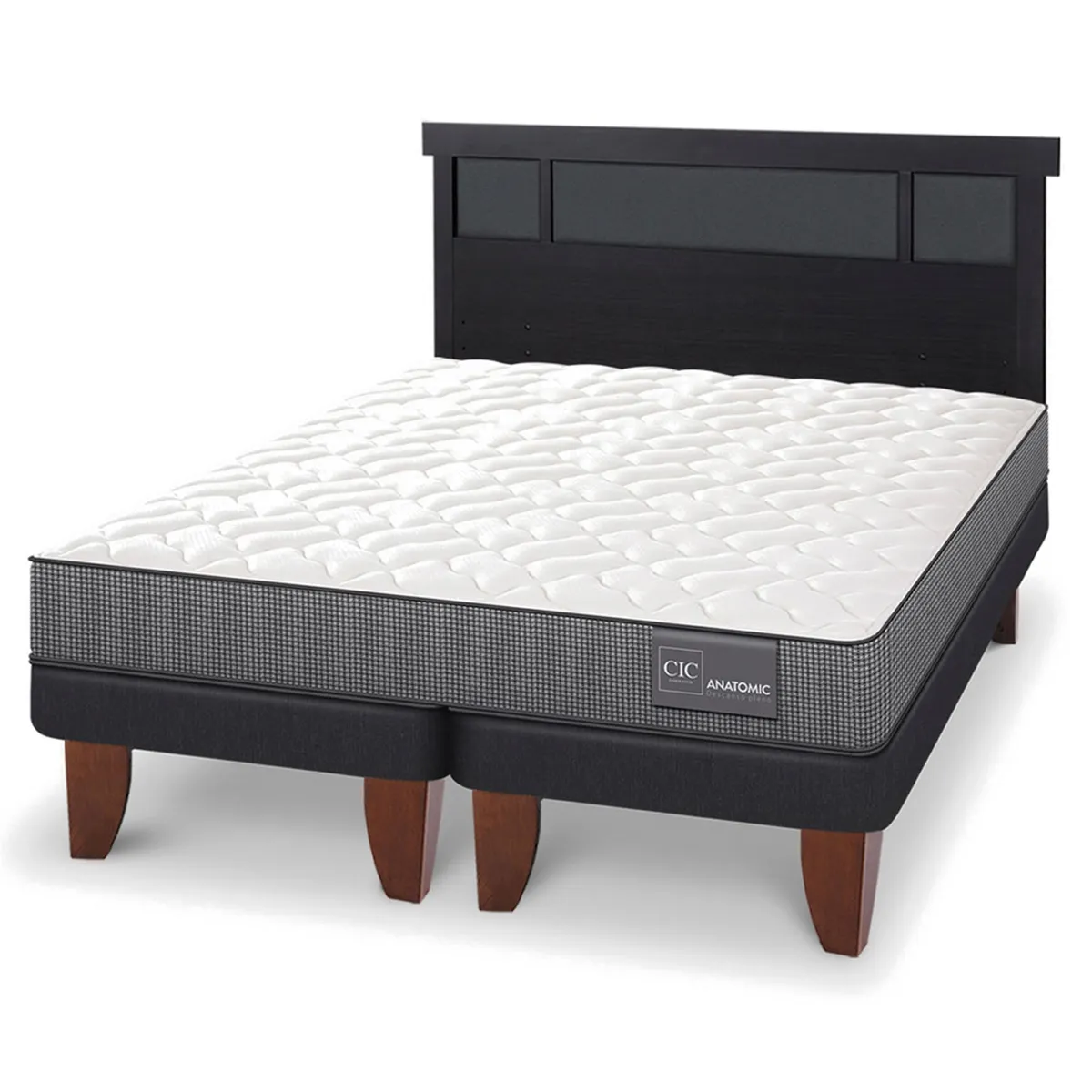 JUEGO DE DORMITORIO CIC CAMA EUROPEA ANATOMIC KING + RESPALDO DUBLIN NEGRO - 2