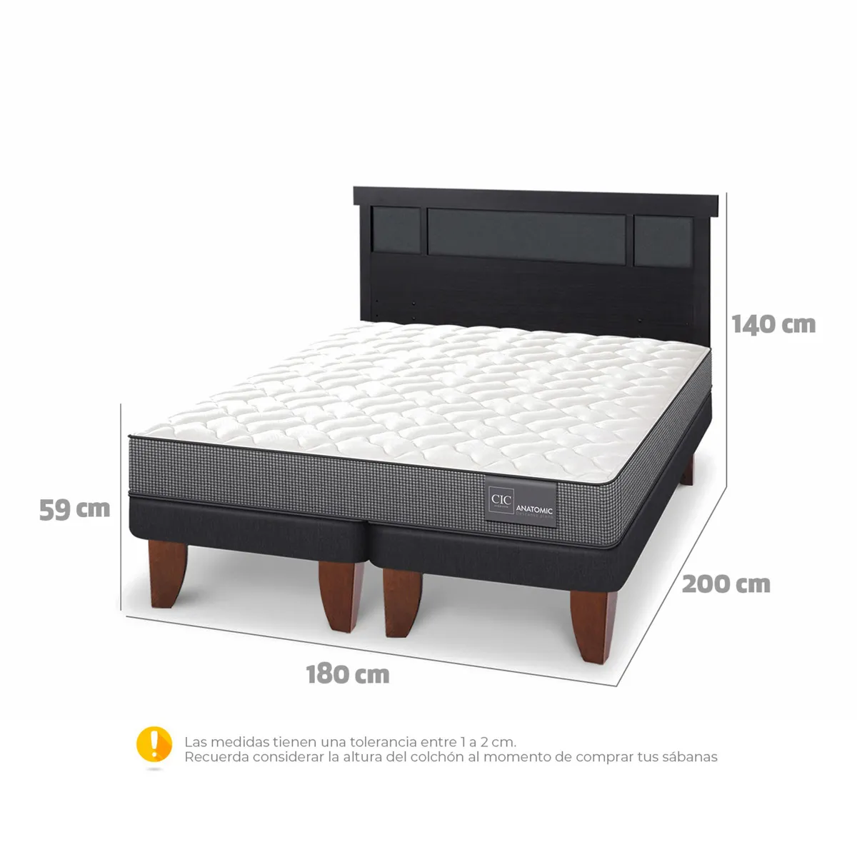 JUEGO DE DORMITORIO CIC CAMA EUROPEA ANATOMIC KING + RESPALDO DUBLIN NEGRO - 3