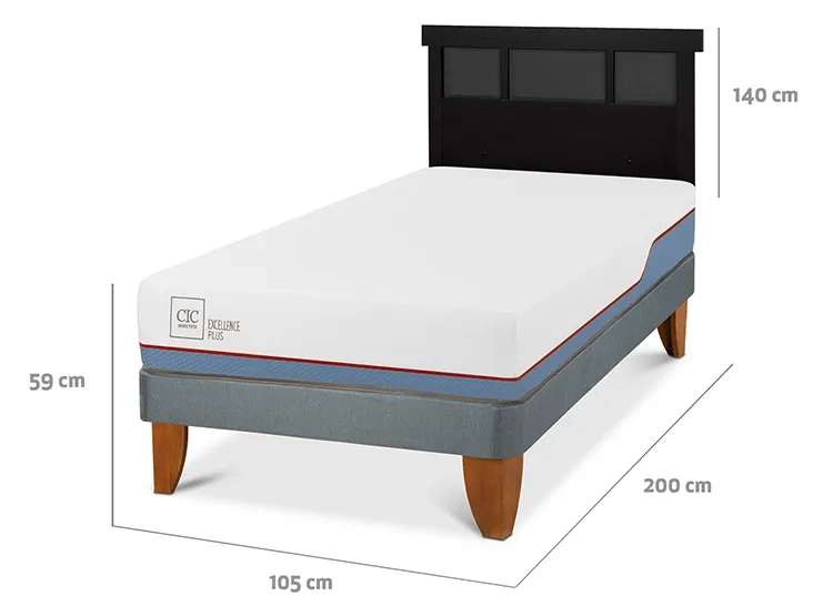 JUEGO DE DORMITORIO CIC CAMA EUROPEA EXCELLENCE PLUS 1.5 PLAZAS + RESPALDO DUBLIN NEGRO - 3