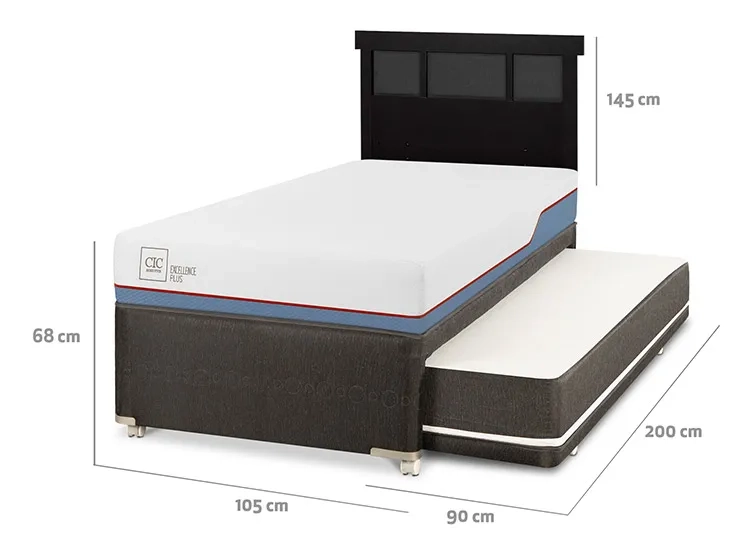 JUEGO DE DORMITORIO CIC CAMA DIVAN EXCELLENCE PLUS 1.5 PLAZAS NEGRO + RESPALDO DUBLIN - 3