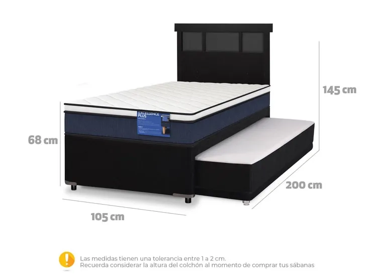JUEGO DE DORMITORIO CIC CAMA DIVAN EXCELLENCE PLUS 1.5 PLAZAS NEGRO + RESPALDO DUBLIN - 8