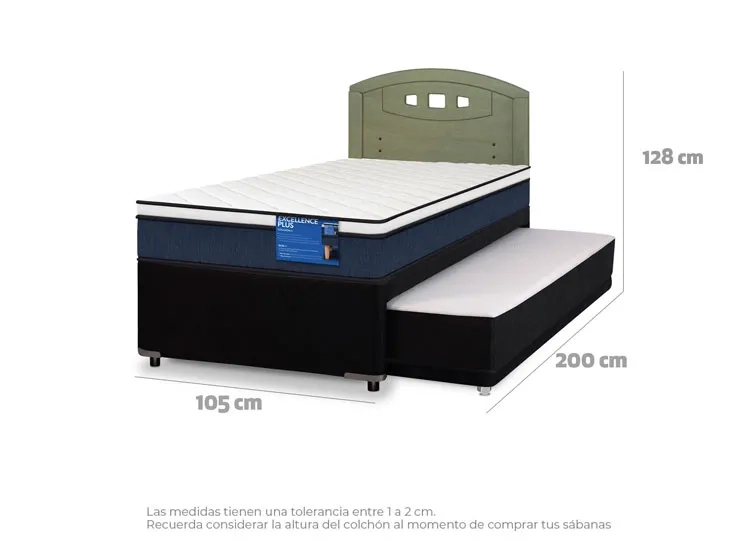 JUEGO DE DORMITORIO CIC CAMA DIVAN EXCELLENCE PLUS 1.5 PLAZAS NEGRO + RESPALDO GALES OLIVO - 8