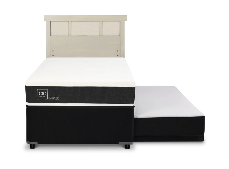 JUEGO DE DORMITORIO CIC CAMA DIVAN ORTOPEDIC 1.5 PLAZAS NEGRO + RESPALDO DUBLIN ALPINO - 1