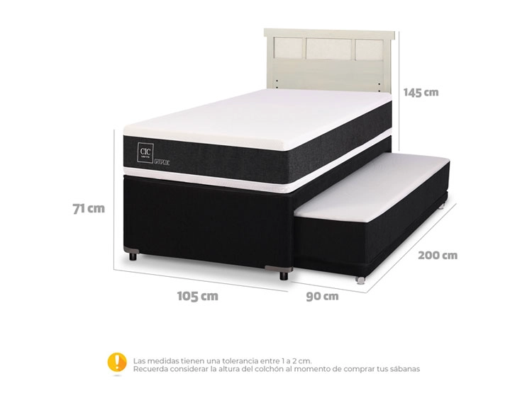 JUEGO DE DORMITORIO CIC CAMA DIVAN ORTOPEDIC 1.5 PLAZAS NEGRO + RESPALDO DUBLIN ALPINO - 5