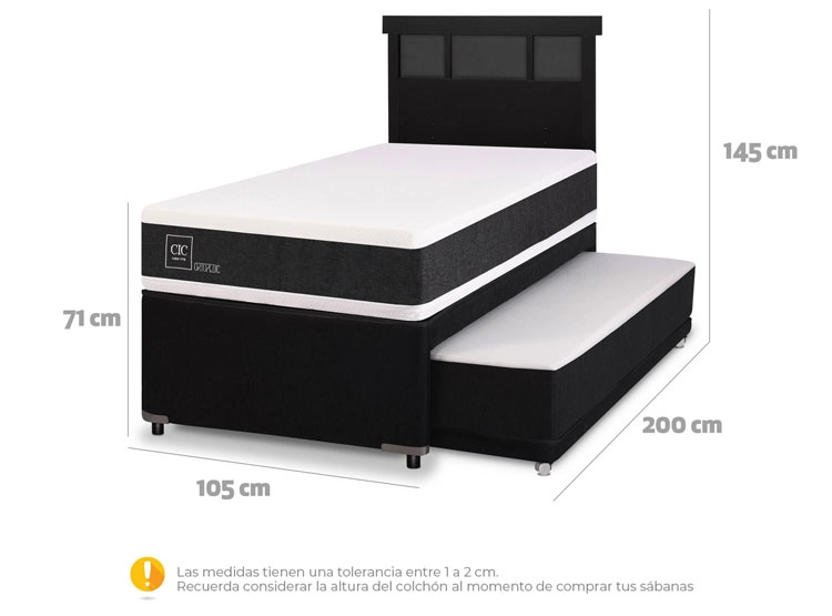 JUEGO DE DORMITORIO CIC CAMA DIVAN ORTOPEDIC 1.5 PLAZAS NEGRO + RESPALDO DUBLIN - 9