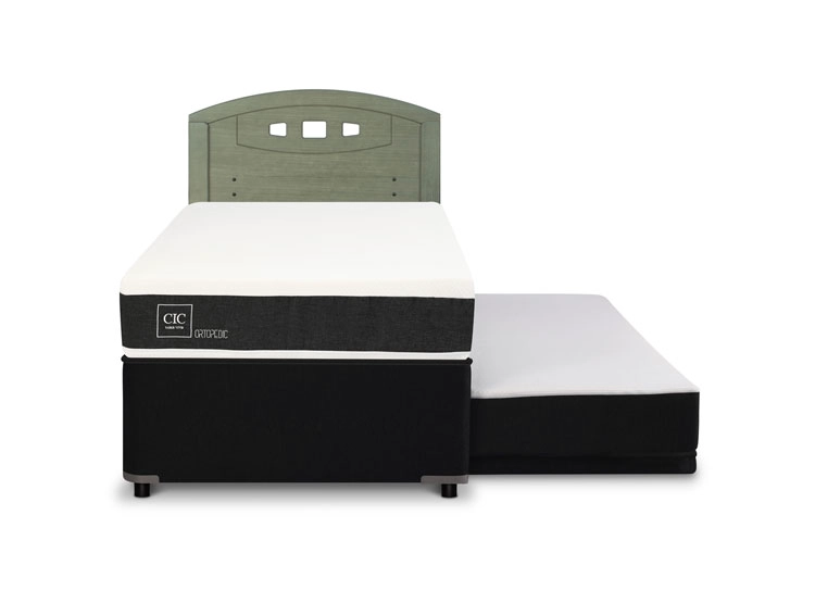 JUEGO DE DORMITORIO CIC CAMA DIVAN ORTOPEDIC 1.5 PLAZAS NEGRO + RESPALDO GALES OLIVO - 1