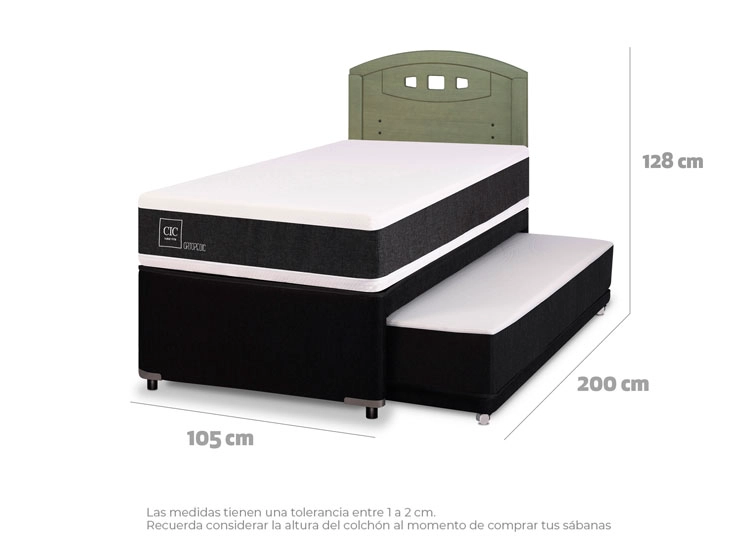 JUEGO DE DORMITORIO CIC CAMA DIVAN ORTOPEDIC 1.5 PLAZAS NEGRO + RESPALDO GALES OLIVO - 9