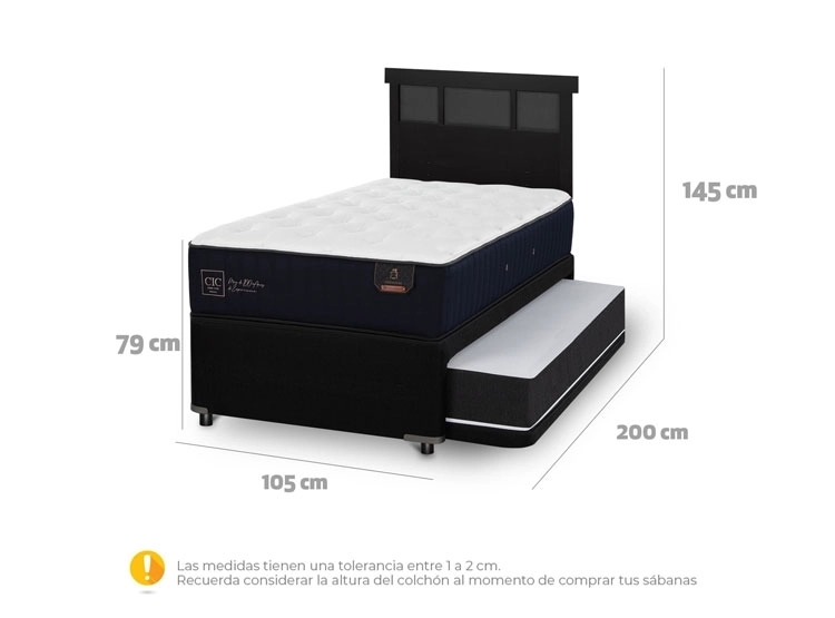 JUEGO DE DORMITORIO CIC CAMA DIVAN PREMIUM 1.5 PLAZAS NEGRO + RESPALDO DUBLIN - 9