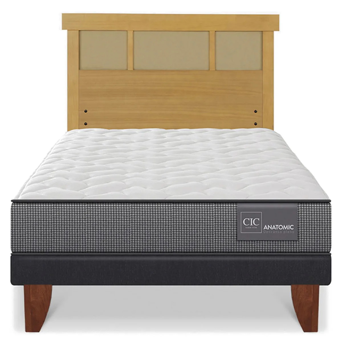 JUEGO DE DORMITORIO CIC CAMA EUROPEA ANATOMIC 1.5 PLAZAS + RESPALDO DUBLIN MOSTAZA - 1