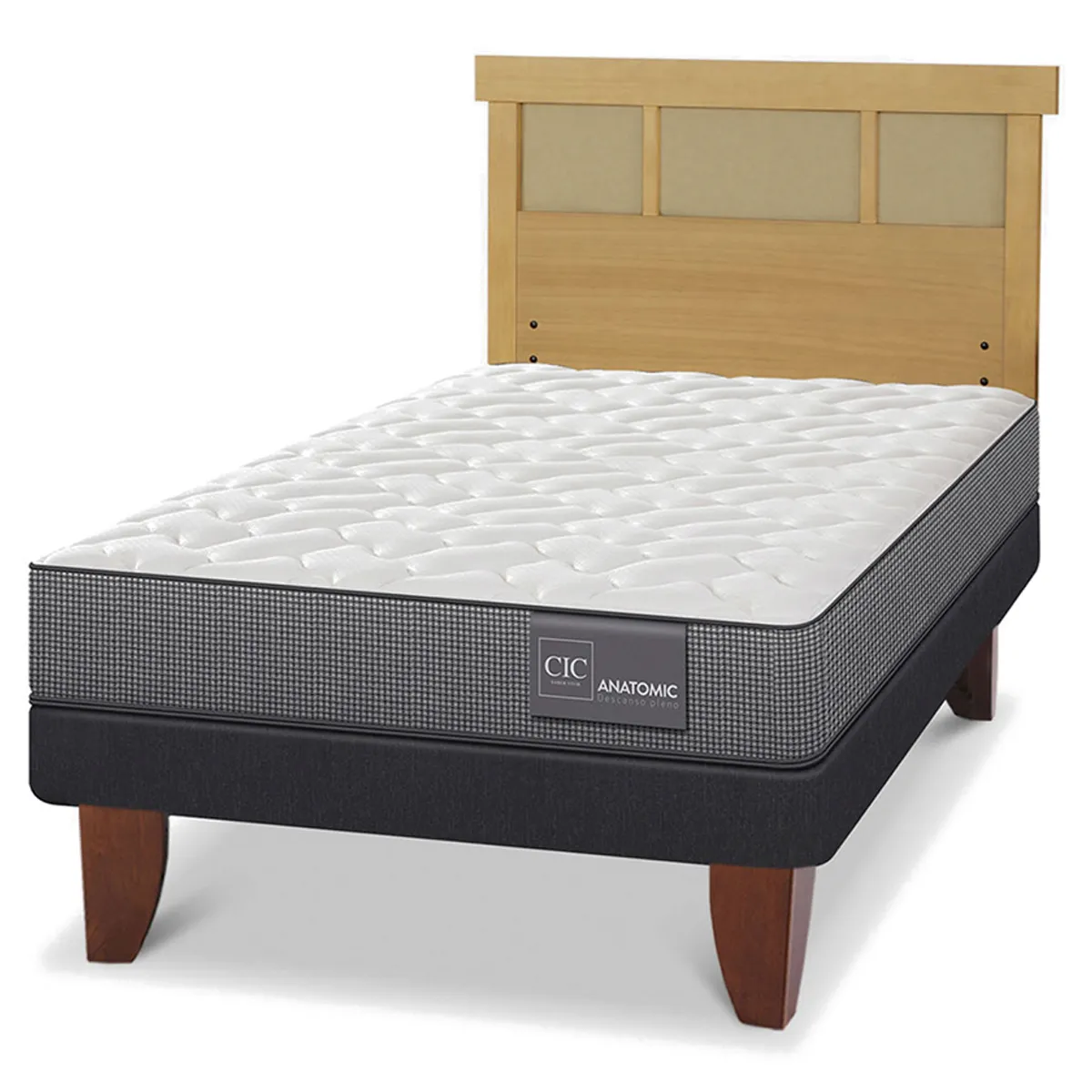 JUEGO DE DORMITORIO CIC CAMA EUROPEA ANATOMIC 1.5 PLAZAS + RESPALDO DUBLIN MOSTAZA - 2
