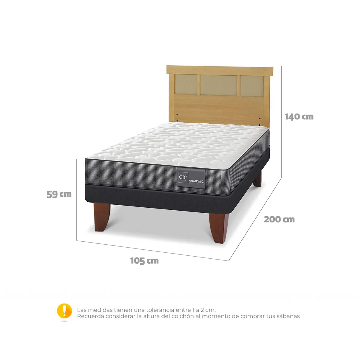 JUEGO DE DORMITORIO CIC CAMA EUROPEA ANATOMIC 1.5 PLAZAS + RESPALDO DUBLIN MOSTAZA - 3