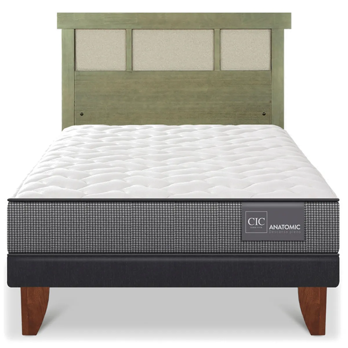 JUEGO DE DORMITORIO CIC CAMA EUROPEA ANATOMIC 1.5 PLAZAS + RESPALDO DUBLIN OLIVO - 1
