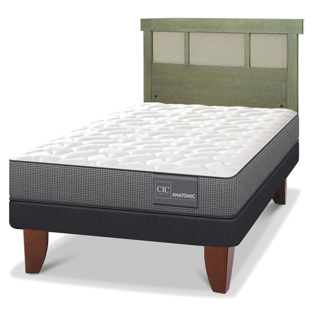 JUEGO DE DORMITORIO CIC CAMA EUROPEA ANATOMIC 1.5 PLAZAS + RESPALDO DUBLIN OLIVO - 2