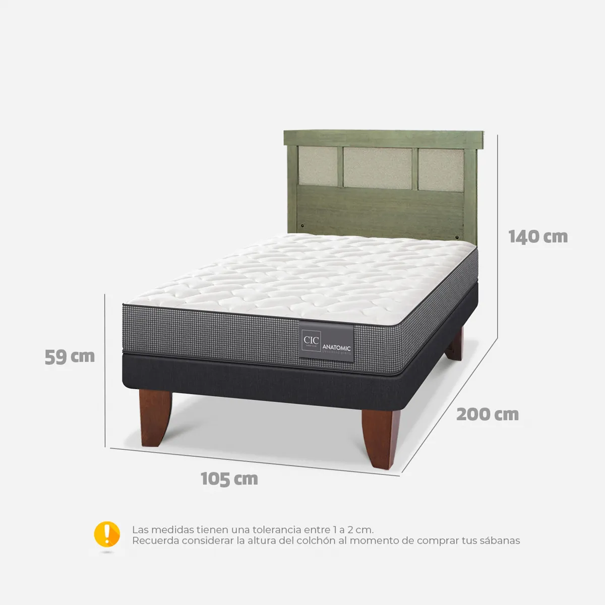 JUEGO DE DORMITORIO CIC CAMA EUROPEA ANATOMIC 1.5 PLAZAS + RESPALDO DUBLIN OLIVO - 3