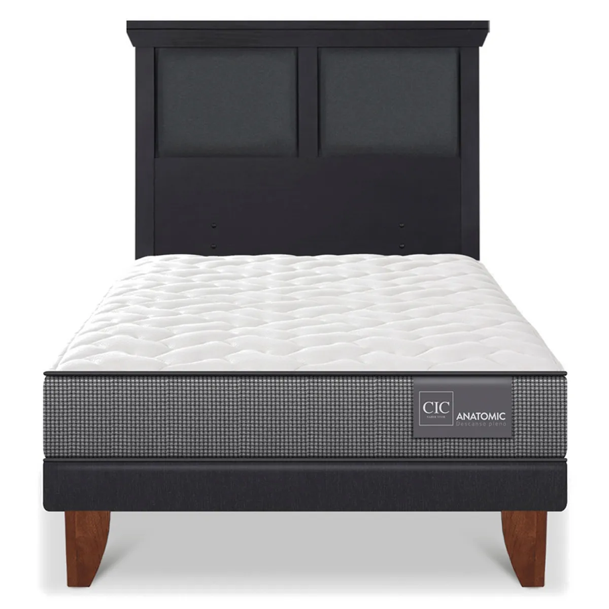 JUEGO DE DORMITORIO CIC CAMA EUROPEA ANATOMIC 1.5 PLAZAS + RESPALDO TORINO NEGRO - 1