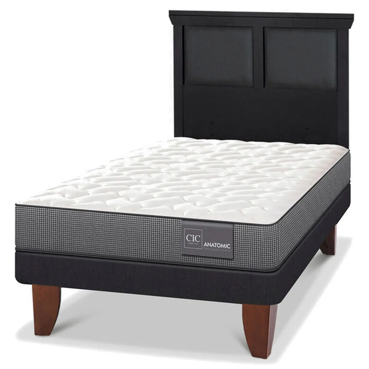 JUEGO DE DORMITORIO CIC CAMA EUROPEA ANATOMIC 1.5 PLAZAS + RESPALDO TORINO NEGRO - 2