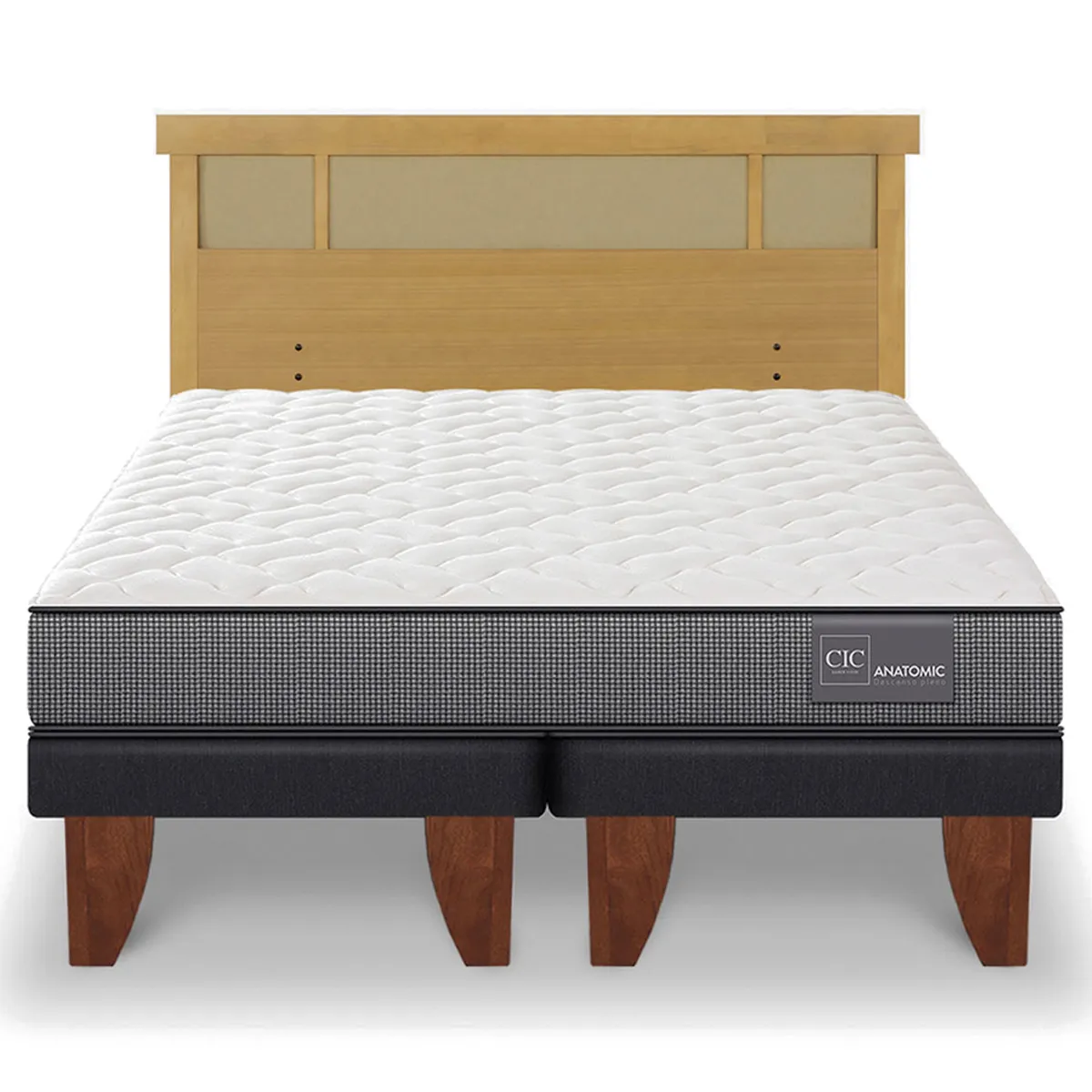 JUEGO DE DORMITORIO CIC CAMA EUROPEA ANATOMIC BD 2 PLAZAS + RESPALDO DUBLIN MOSTAZA - 1