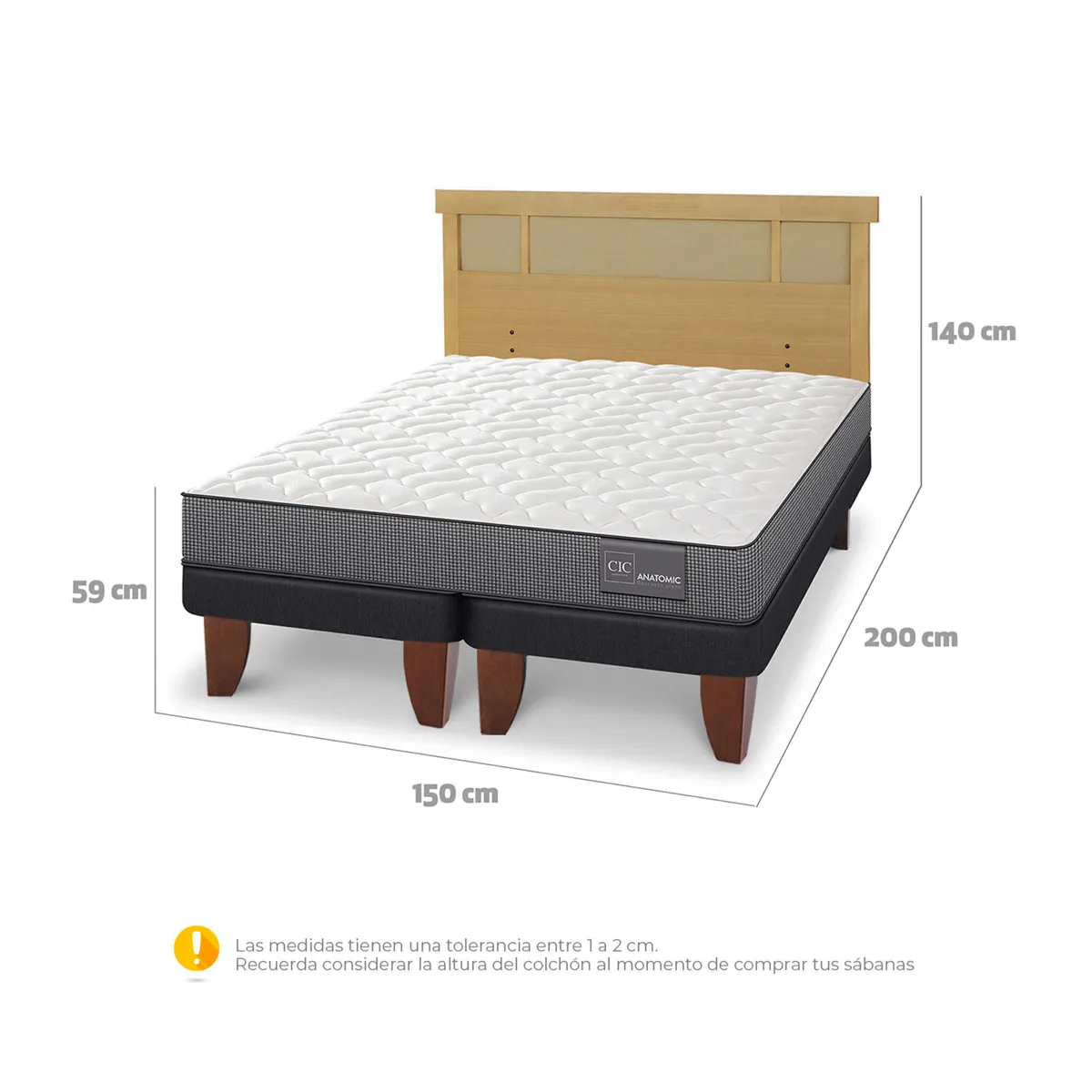 JUEGO DE DORMITORIO CIC CAMA EUROPEA ANATOMIC BD 2 PLAZAS + RESPALDO DUBLIN MOSTAZA - 3