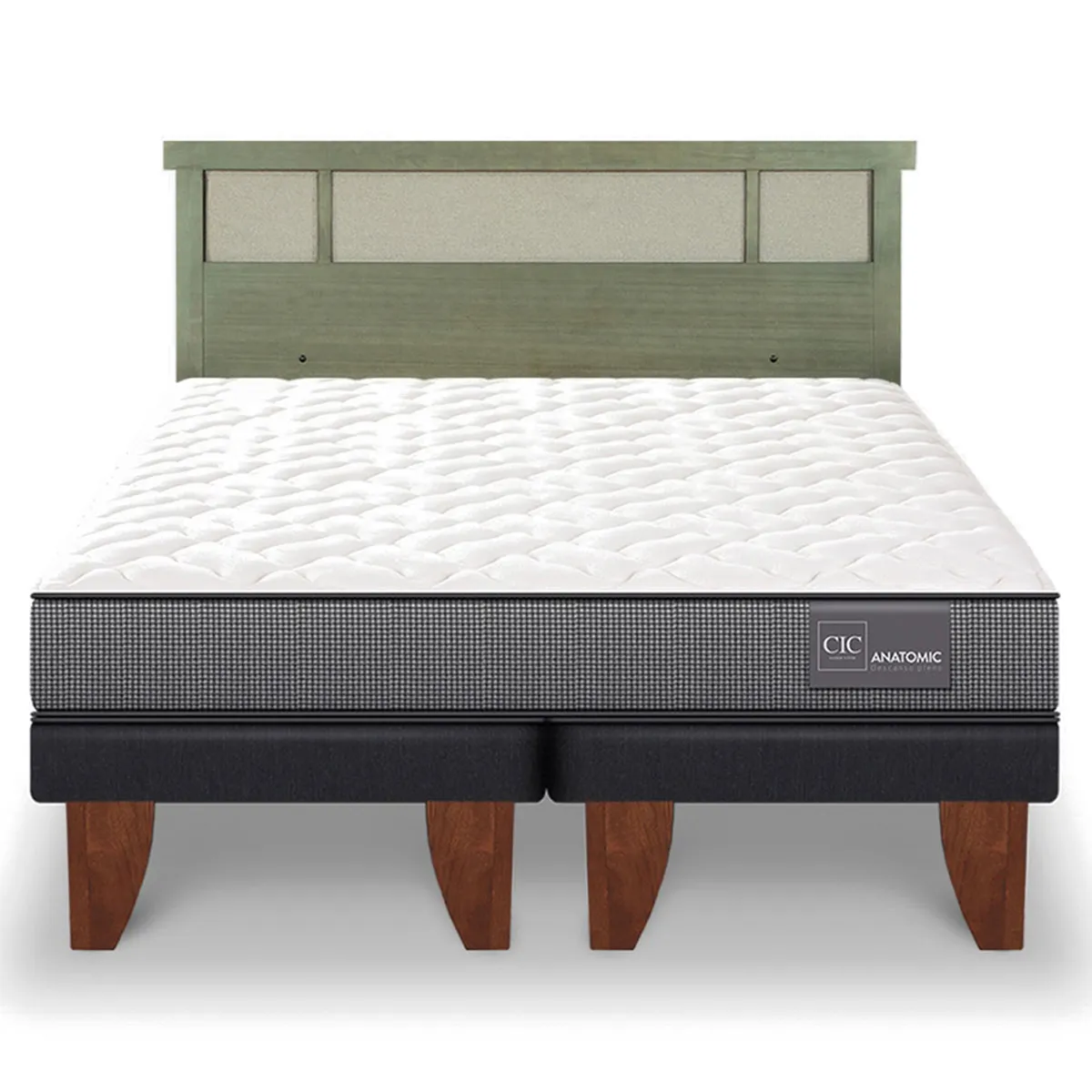 JUEGO DE DORMITORIO CIC CAMA EUROPEA ANATOMIC BD 2 PLAZAS + RESPALDO DUBLIN OLIVO - 1