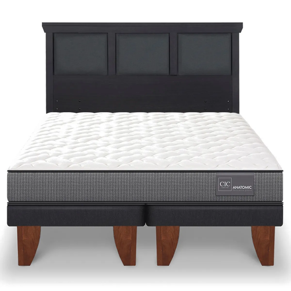 JUEGO DE DORMITORIO CIC CAMA EUROPEA ANATOMIC BD 2 PLAZAS + RESPALDO TORINO NEGRO - 1