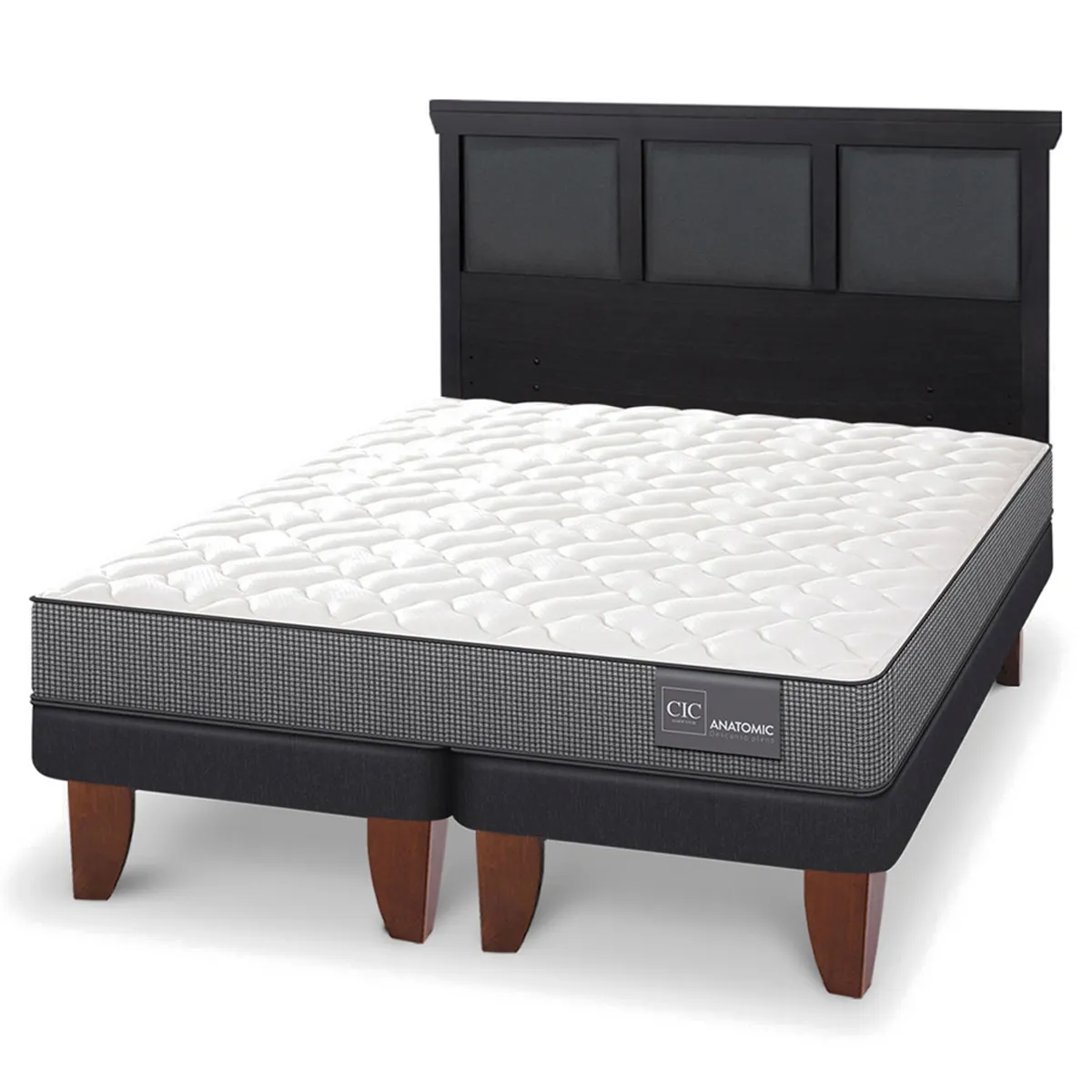 JUEGO DE DORMITORIO CIC CAMA EUROPEA ANATOMIC BD 2 PLAZAS + RESPALDO TORINO NEGRO - 2