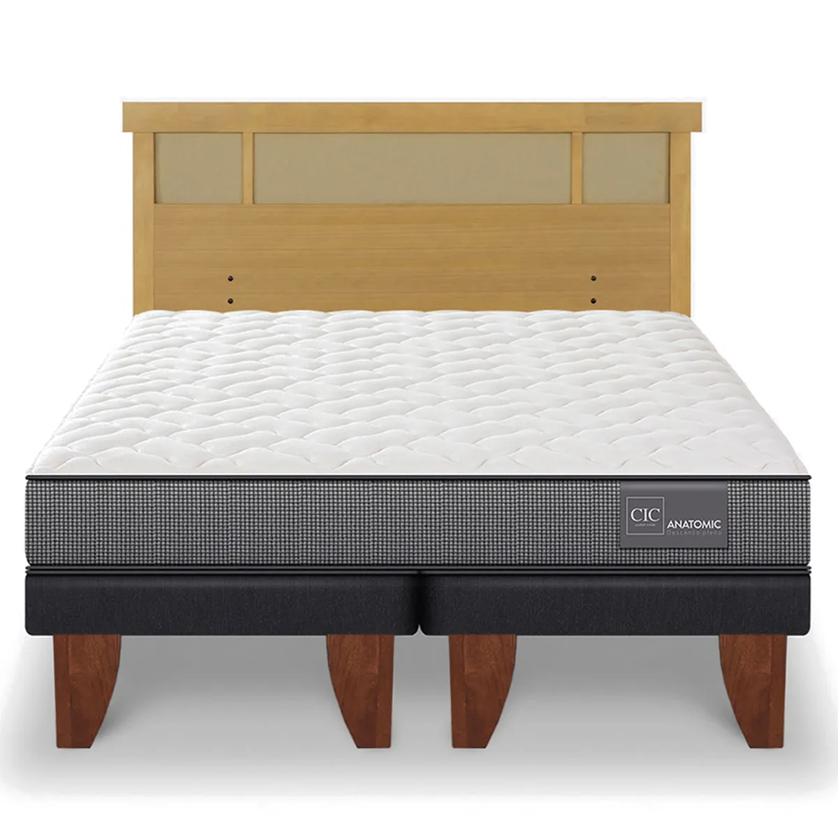 JUEGO DE DORMITORIO CIC CAMA EUROPEA ANATOMIC KING + RESPALDO DUBLIN MOSTAZA - 1