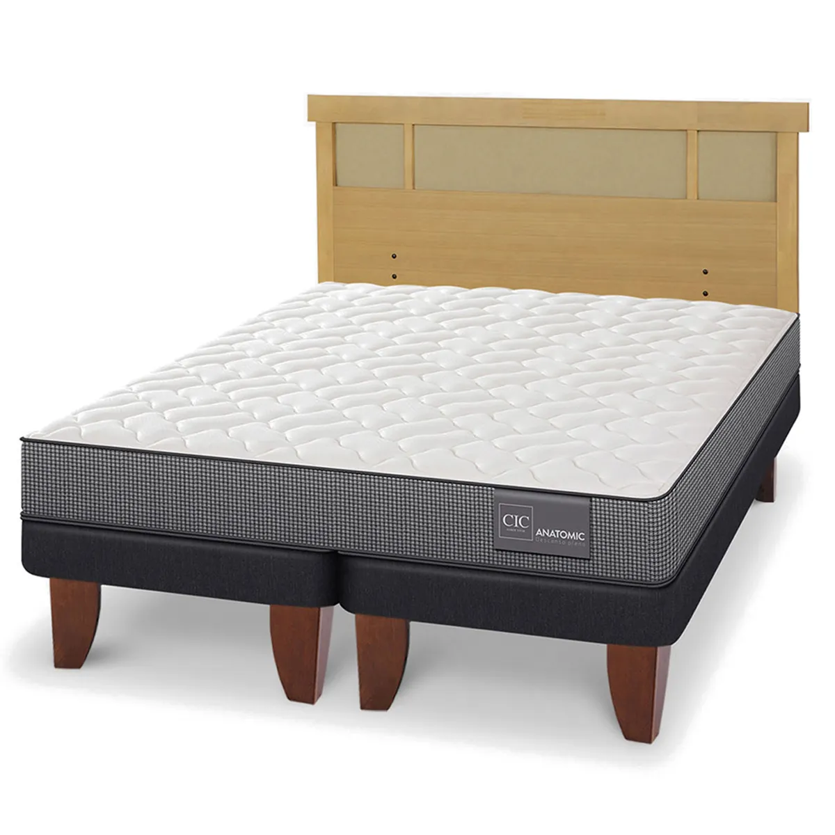 JUEGO DE DORMITORIO CIC CAMA EUROPEA ANATOMIC KING + RESPALDO DUBLIN MOSTAZA - 2