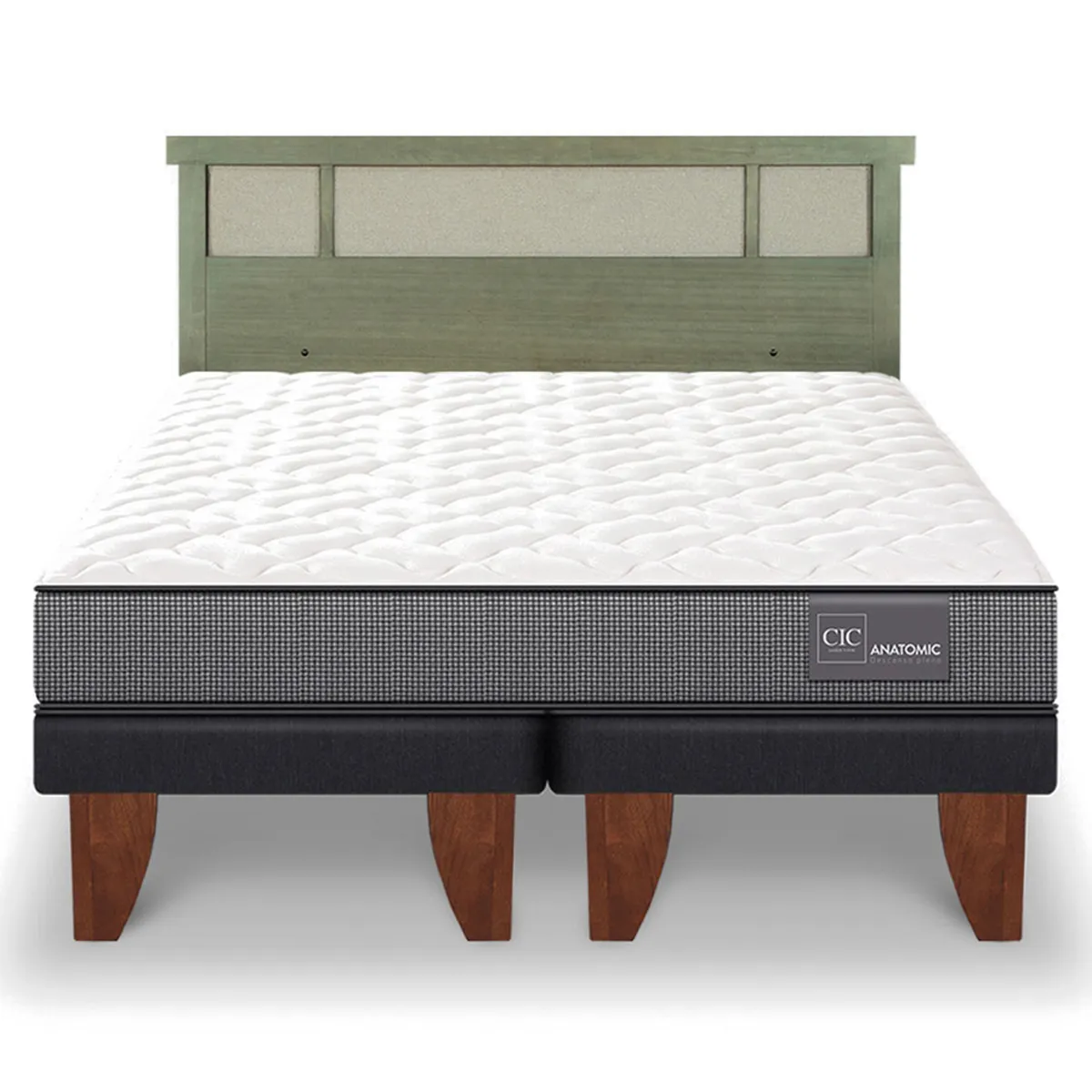 JUEGO DE DORMITORIO CIC CAMA EUROPEA ANATOMIC KING + RESPALDO DUBLIN OLIVO - 1