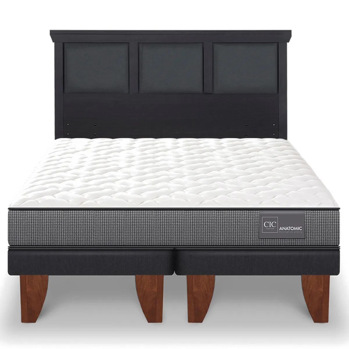 JUEGO DE DORMITORIO CIC CAMA EUROPEA ANATOMIC KING + RESPALDO TORINO NEGRO - 1