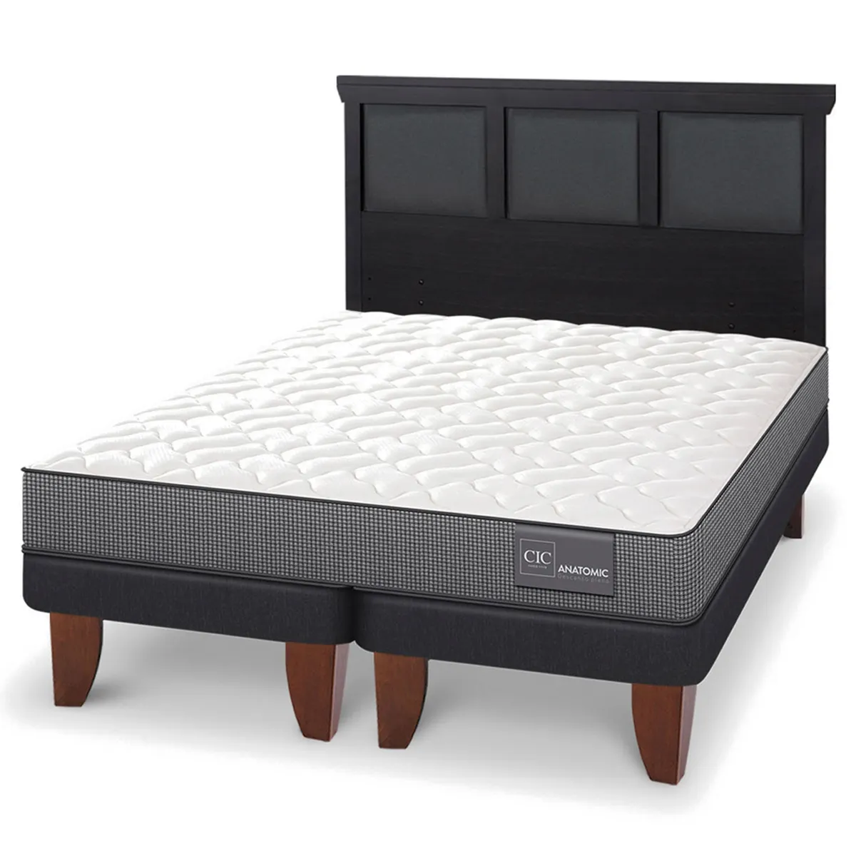 JUEGO DE DORMITORIO CIC CAMA EUROPEA ANATOMIC KING + RESPALDO TORINO NEGRO - 2