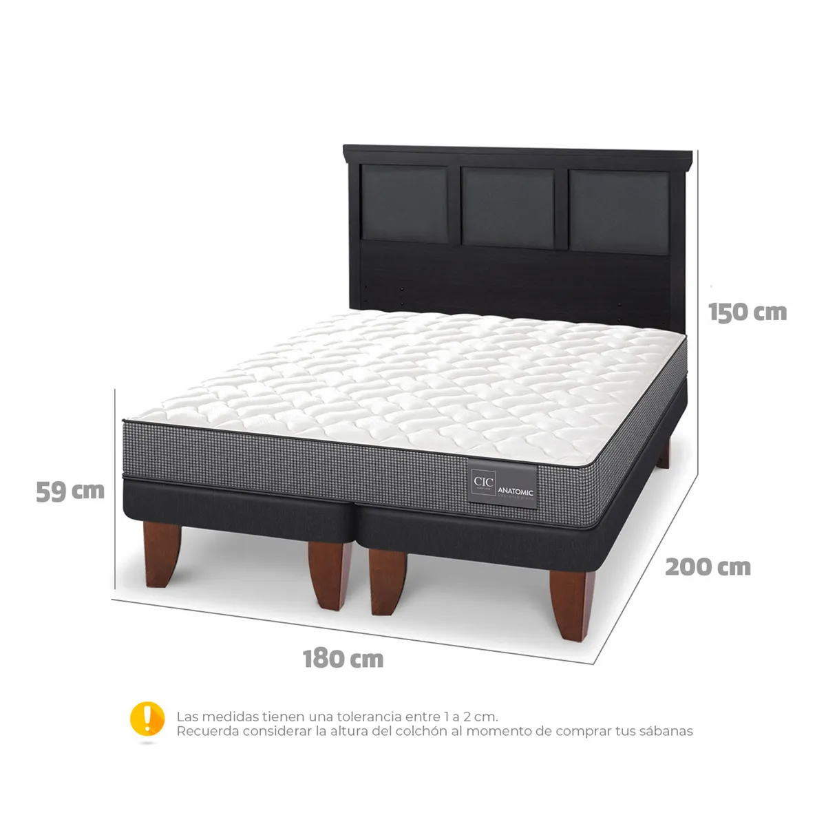 JUEGO DE DORMITORIO CIC CAMA EUROPEA ANATOMIC KING + RESPALDO TORINO NEGRO - 3