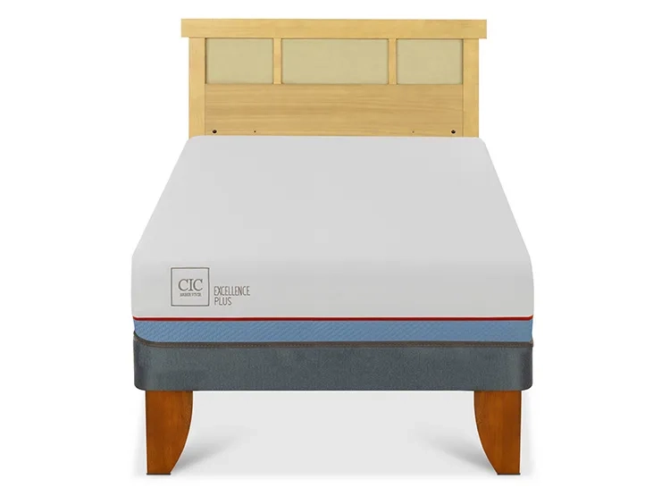 JUEGO DE DORMITORIO CIC CAMA EUROPEA EXCELLENCE PLUS 1.5 PLAZAS + RESPALDO DUBLIN MOSTAZA - 1