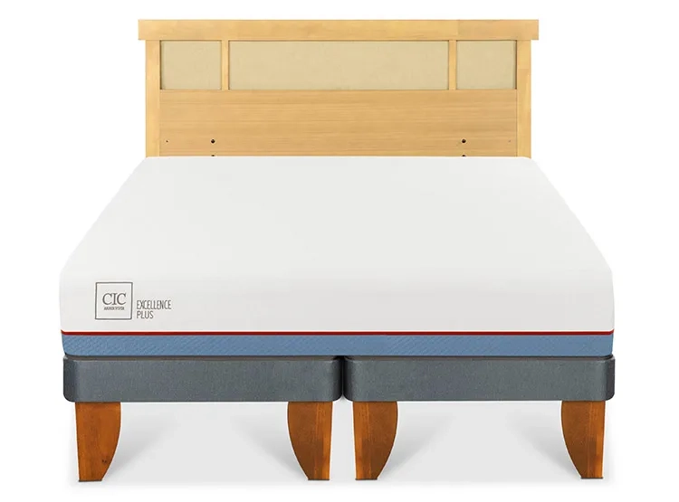 JUEGO DE DORMITORIO CIC CAMA EUROPEA EXCELLENCE PLUS BD 2 PLAZAS + RESPALDO DUBLIN MOSTAZA - 1
