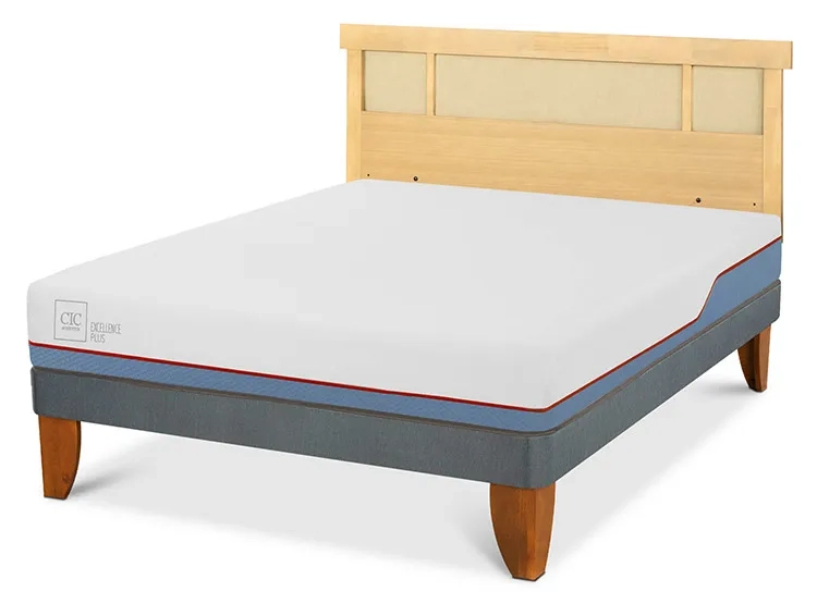 JUEGO DE DORMITORIO CIC CAMA EUROPEA EXCELLENCE PLUS BN 2 PLAZAS + RESPALDO DUBLIN MOSTAZA - 2