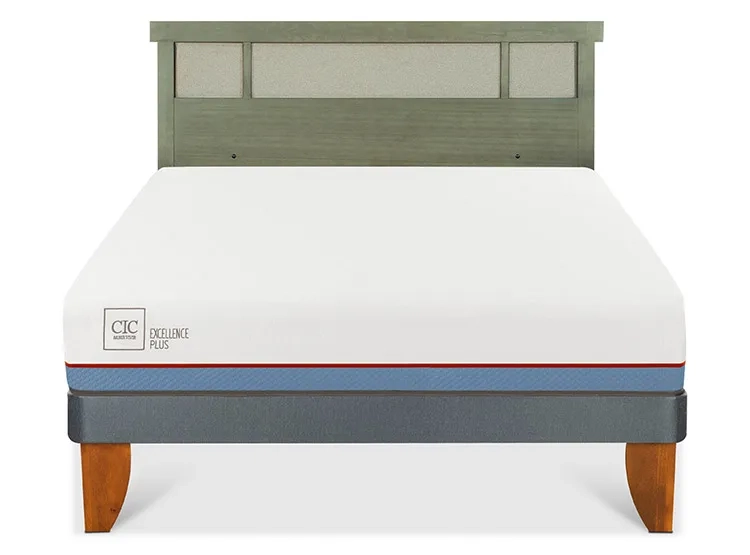 JUEGO DE DORMITORIO CIC CAMA EUROPEA EXCELLENCE PLUS BN 2 PLAZAS + RESPALDO DUBLIN OLIVO - 1