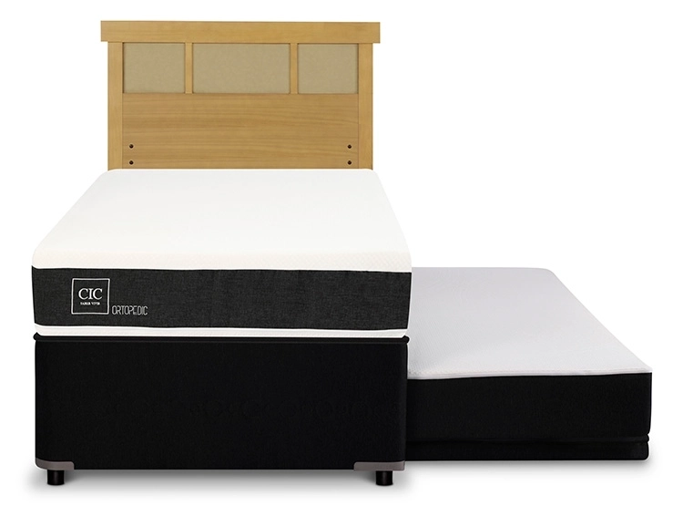 JUEGO DE DORMITORIO CIC CAMA DIVAN ORTOPEDIC 1.5 PLAZAS NEGRO + RESPALDO DUBLIN MOSTAZA - 1