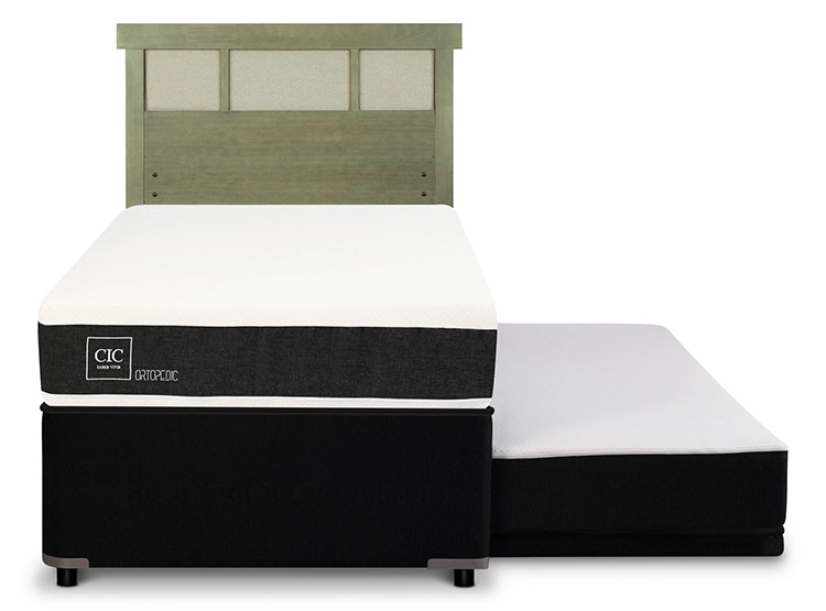 JUEGO DE DORMITORIO CIC CAMA DIVAN ORTOPEDIC 1.5 PLAZAS NEGRO + RESPALDO DUBLIN OLIVO - 1