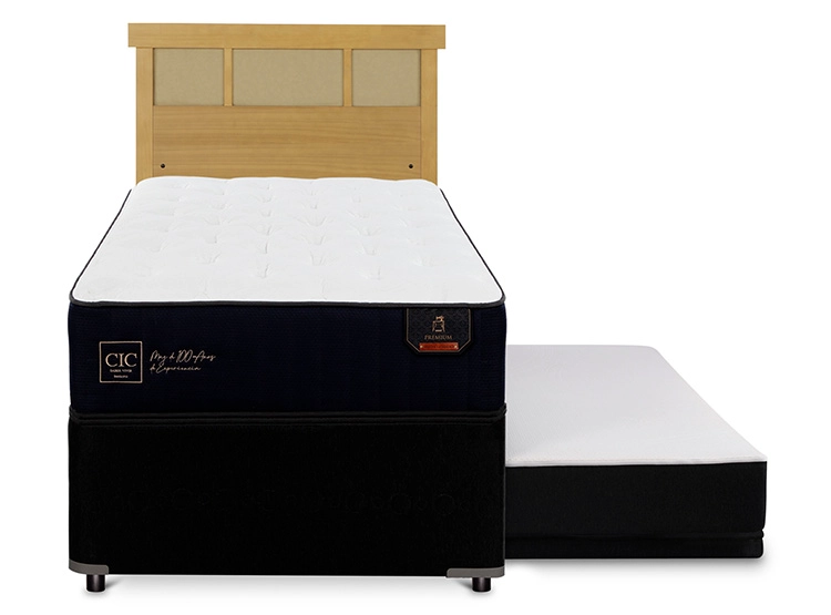 JUEGO DE DORMITORIO CIC CAMA DIVAN PREMIUM 1.5 PLAZAS NEGRO + RESPALDO DUBLIN MOSTAZA - 1