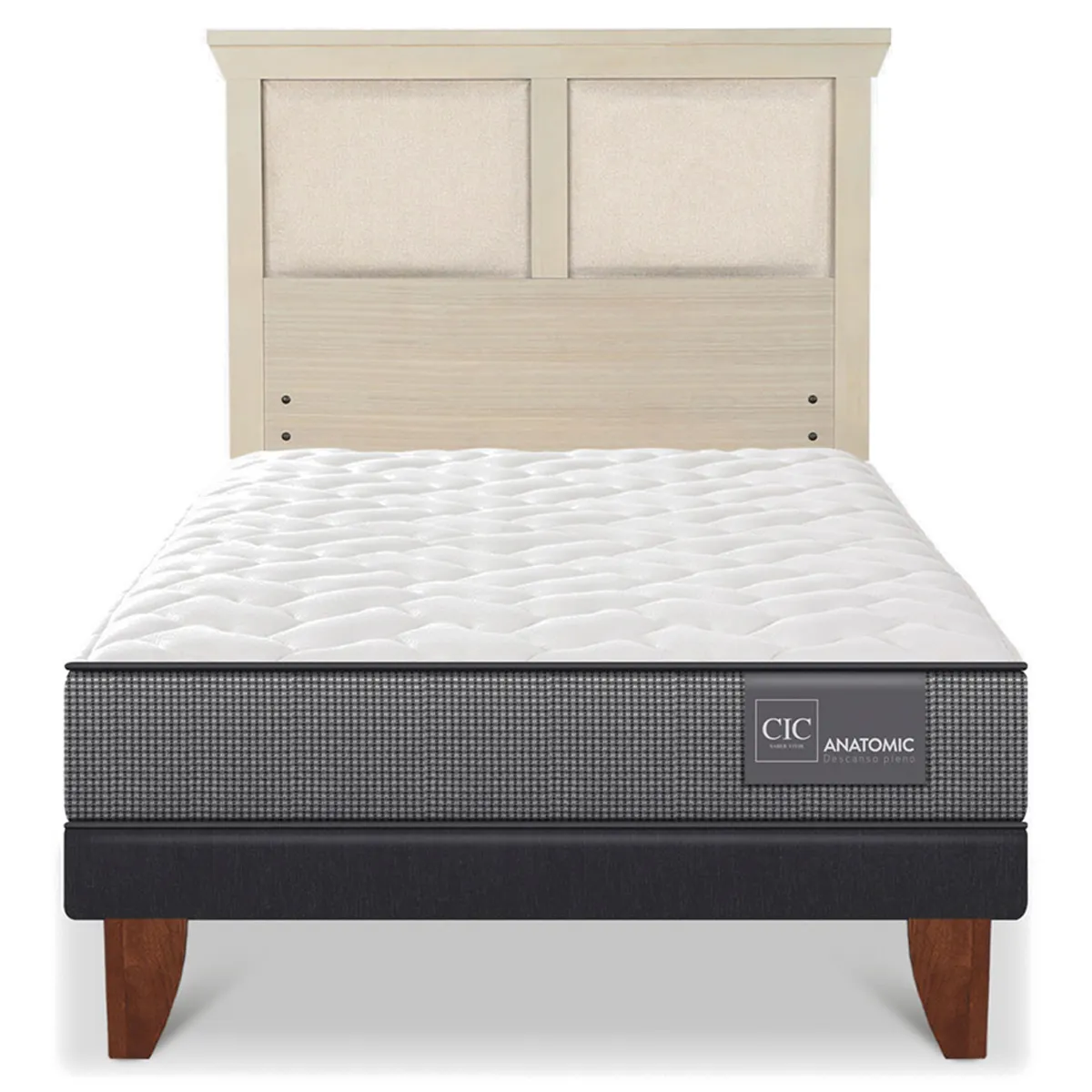 JUEGO DE DORMITORIO CIC CAMA EUROPEA ANATOMIC 1.5 PLAZAS + RESPALDO TORINO ALPINO - 1