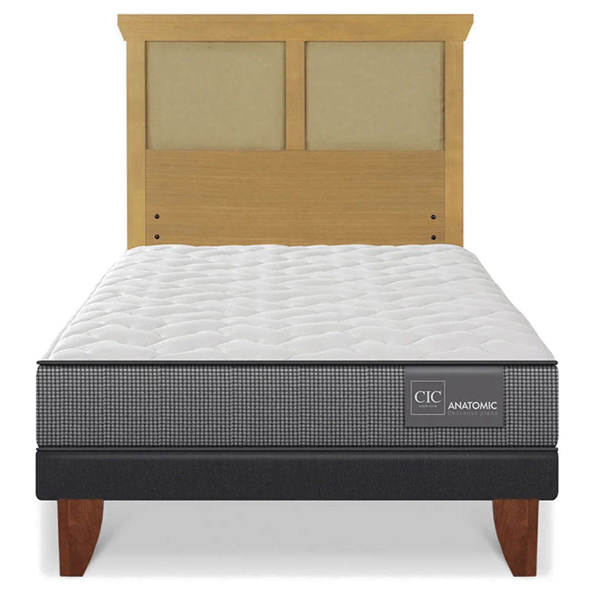 JUEGO DE DORMITORIO CIC CAMA EUROPEA ANATOMIC 1.5 PLAZAS + RESPALDO TORINO MOSTAZA - 1