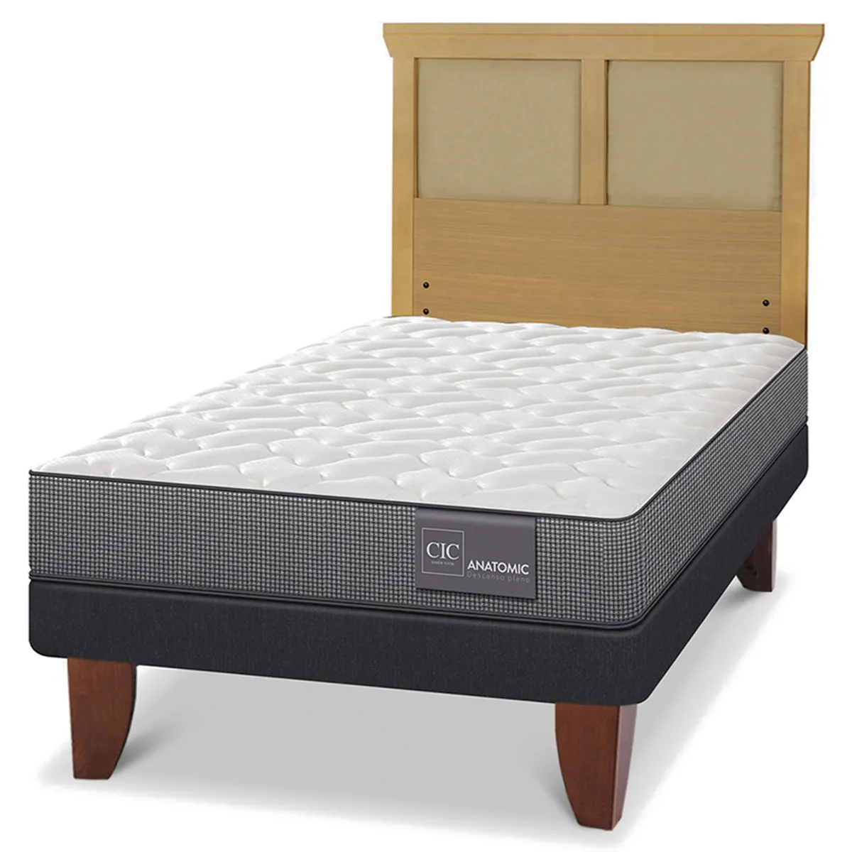 JUEGO DE DORMITORIO CIC CAMA EUROPEA ANATOMIC 1.5 PLAZAS + RESPALDO TORINO MOSTAZA - 2