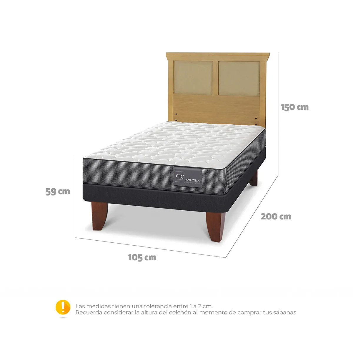 JUEGO DE DORMITORIO CIC CAMA EUROPEA ANATOMIC 1.5 PLAZAS + RESPALDO TORINO MOSTAZA - 3