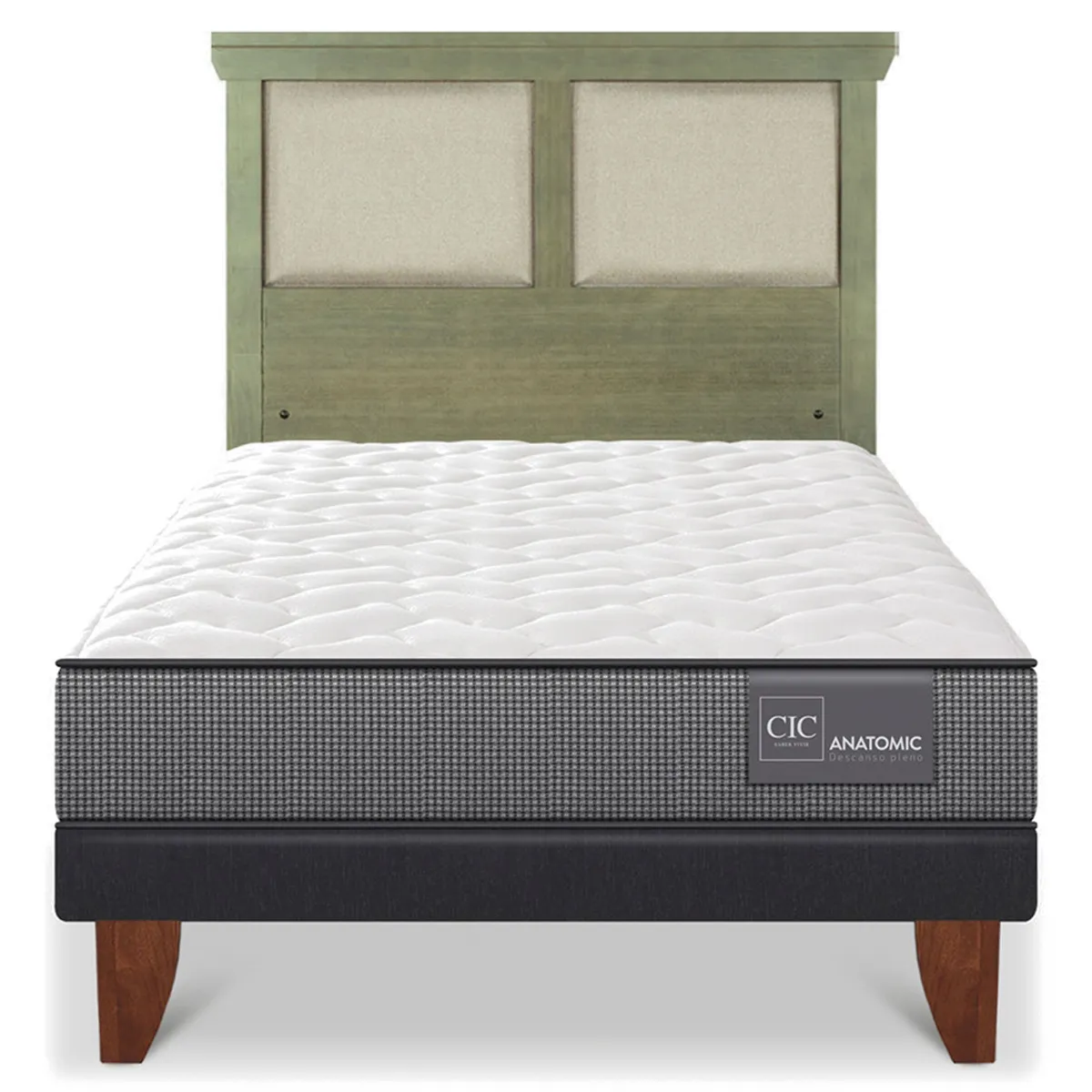 JUEGO DE DORMITORIO CIC CAMA EUROPEA ANATOMIC 1.5 PLAZAS + RESPALDO TORINO OLIVO - 1