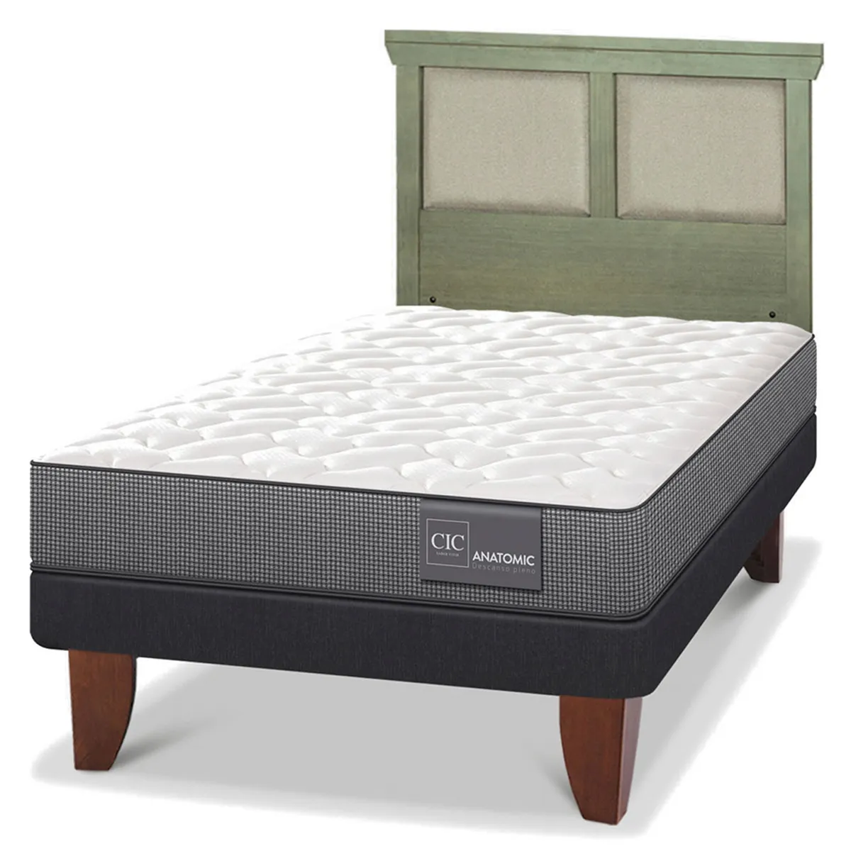 JUEGO DE DORMITORIO CIC CAMA EUROPEA ANATOMIC 1.5 PLAZAS + RESPALDO TORINO OLIVO - 2