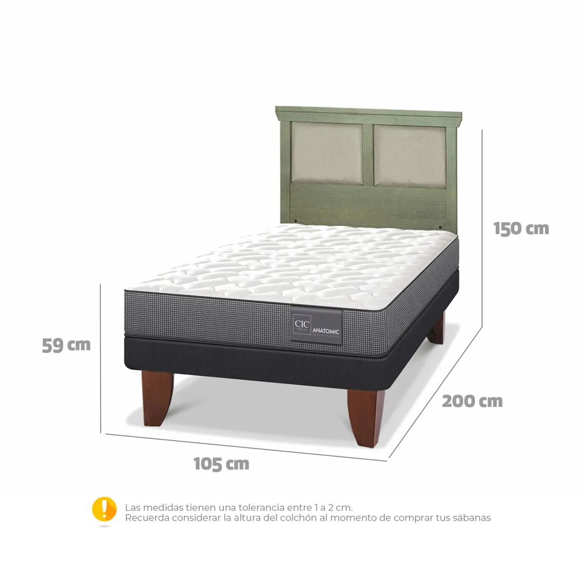 JUEGO DE DORMITORIO CIC CAMA EUROPEA ANATOMIC 1.5 PLAZAS + RESPALDO TORINO OLIVO - 3