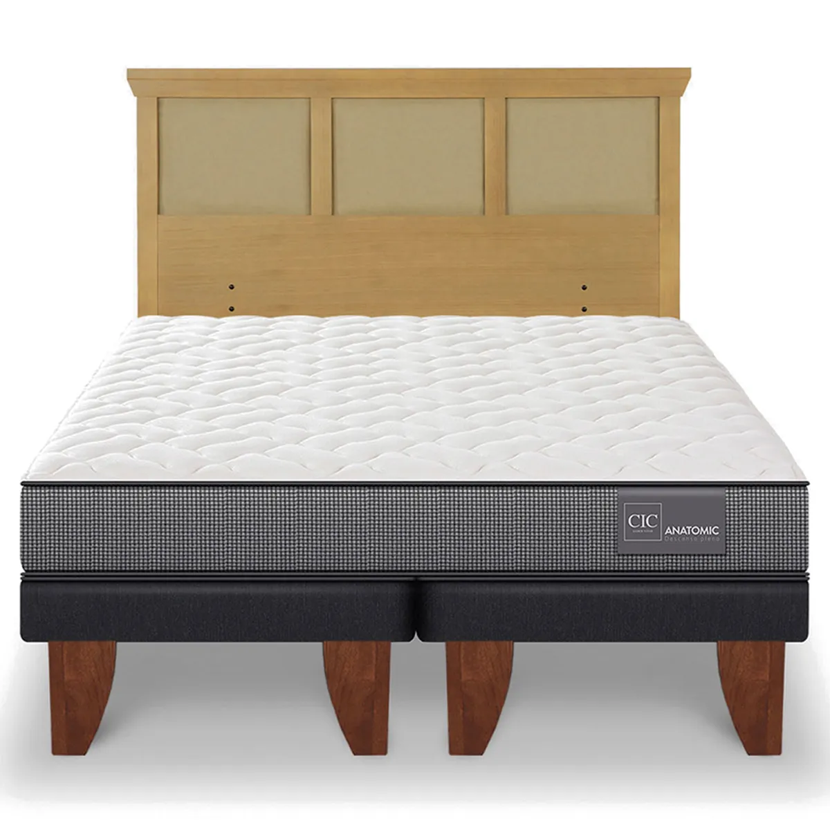 JUEGO DE DORMITORIO CIC CAMA EUROPEA ANATOMIC BD 2 PLAZAS + RESPALDO TORINO MOSTAZA - 1