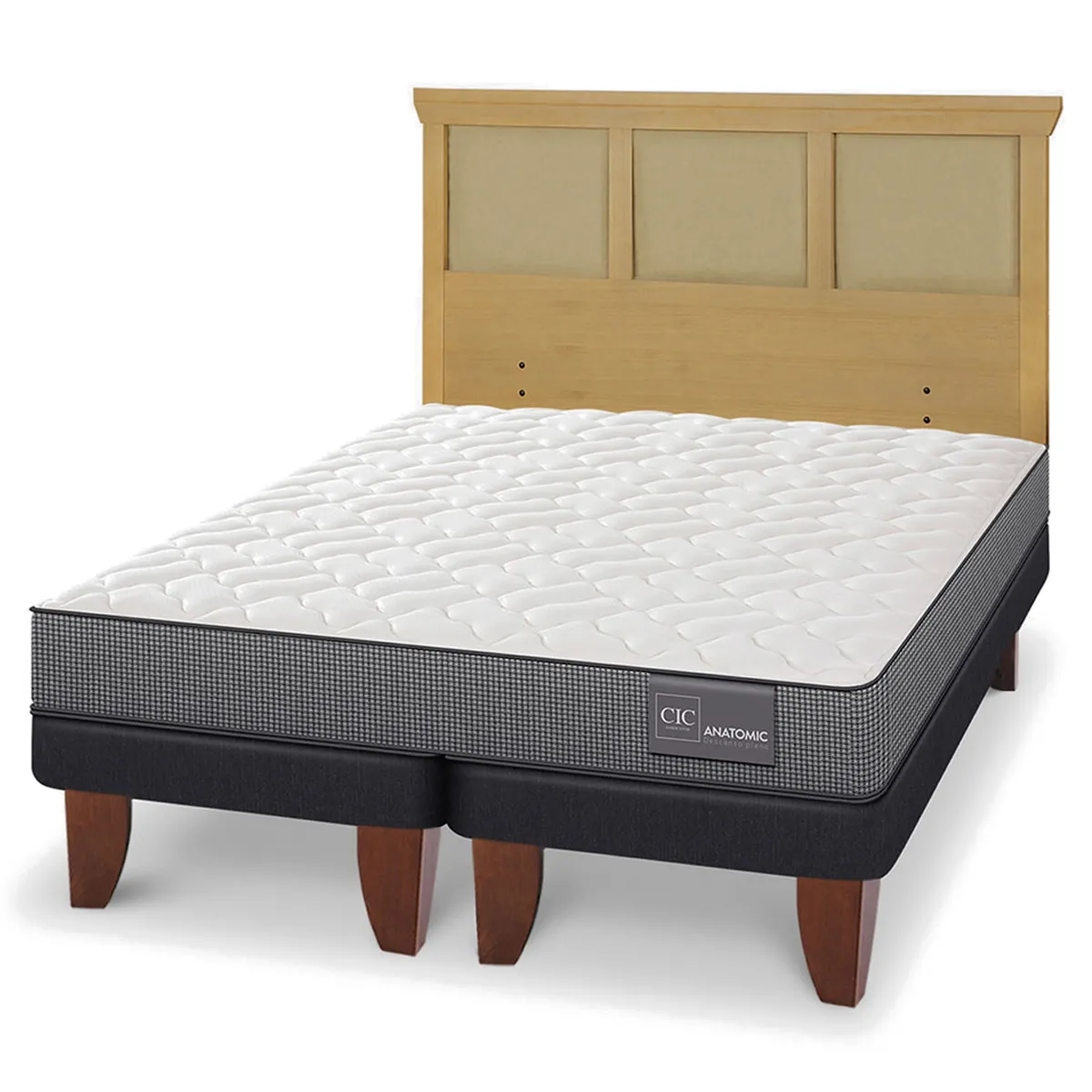 JUEGO DE DORMITORIO CIC CAMA EUROPEA ANATOMIC BD 2 PLAZAS + RESPALDO TORINO MOSTAZA - 2