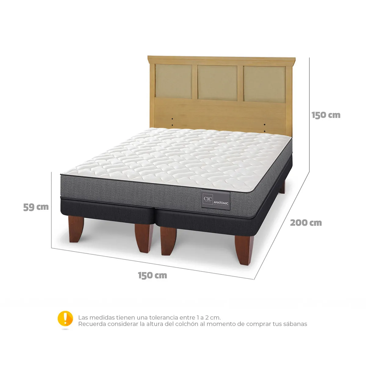 JUEGO DE DORMITORIO CIC CAMA EUROPEA ANATOMIC BD 2 PLAZAS + RESPALDO TORINO MOSTAZA - 3