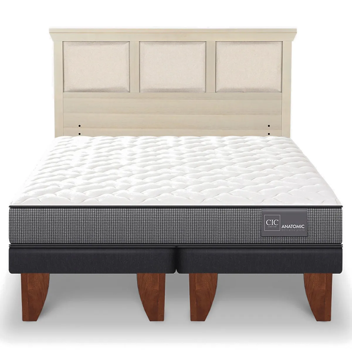 JUEGO DE DORMITORIO CIC CAMA EUROPEA ANATOMIC BD 2 PLAZAS + RESPALDO TORINO ALPINO - 1